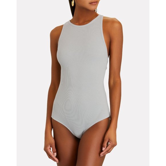 AGOLDE NWT Nova Cross Back Bodysuit Size Medium $108 Still Life Light Grey - Picture 1 of 5